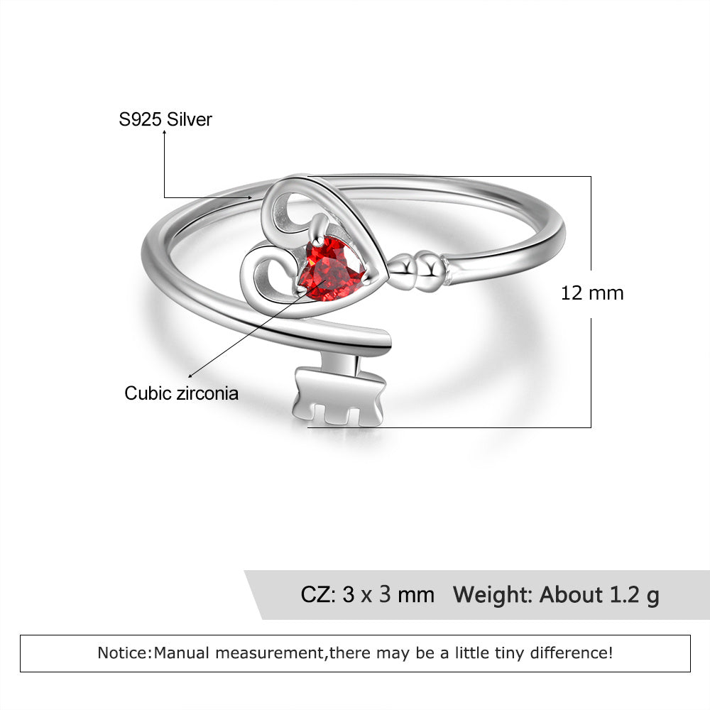 S925 Heart Shape Birthstone Rings