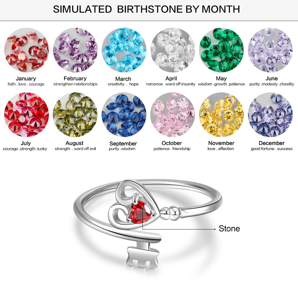 S925 Heart Shape Birthstone Rings