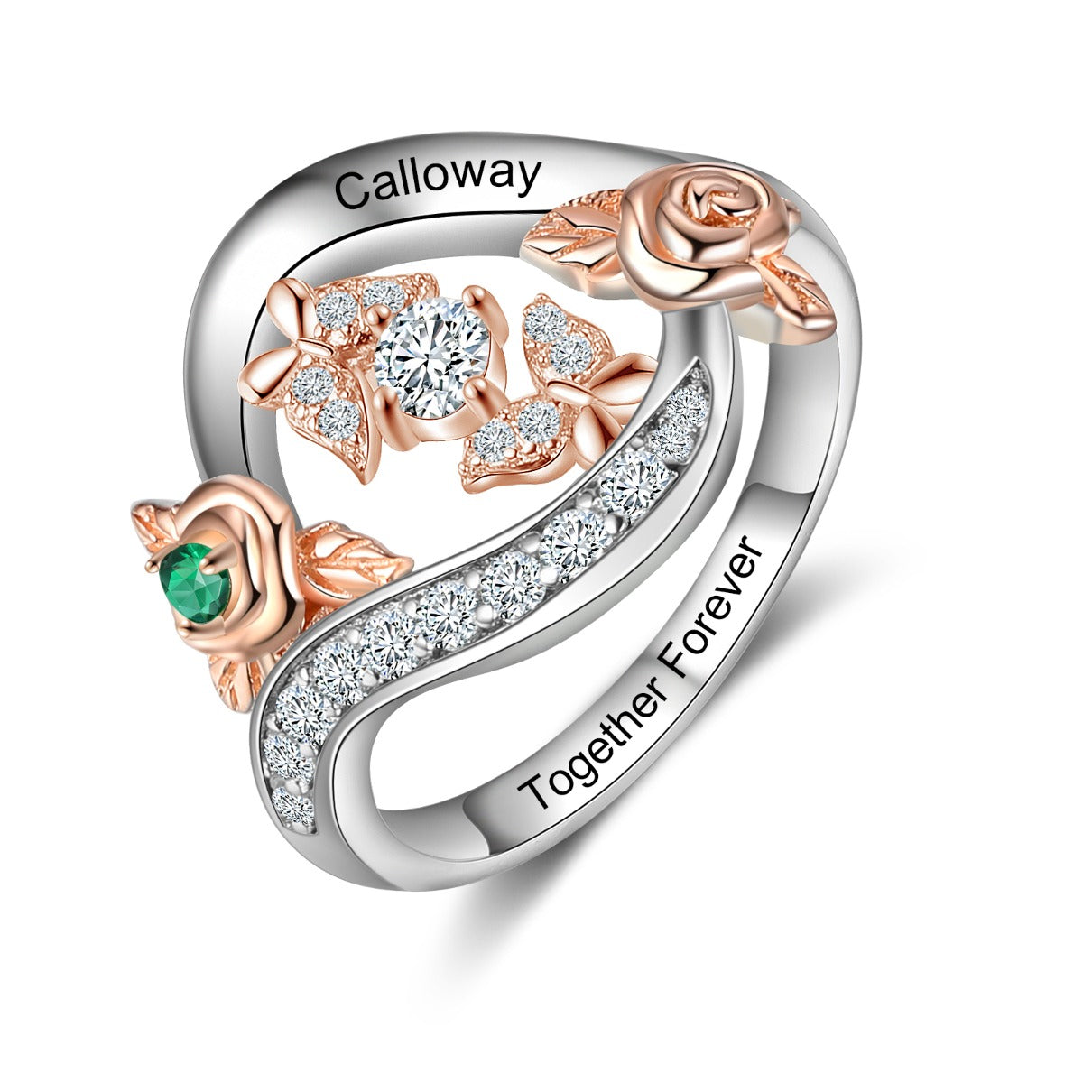 S925 Silver Birthstone Rose Flower Ring