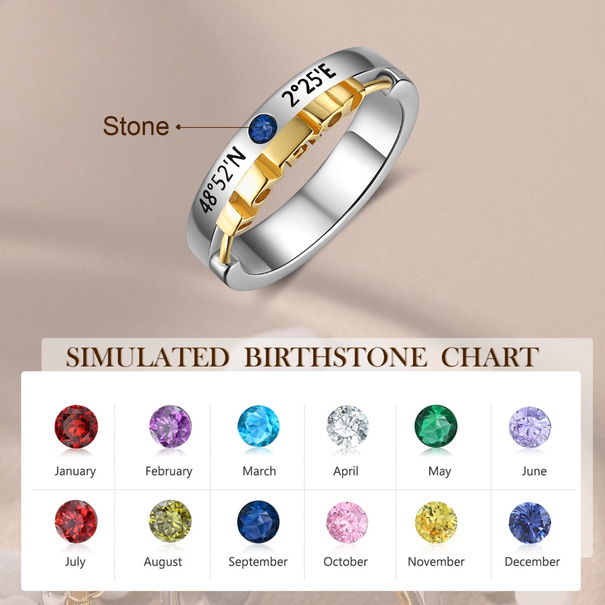 Rhodium Plated Birthstone Couple Ring